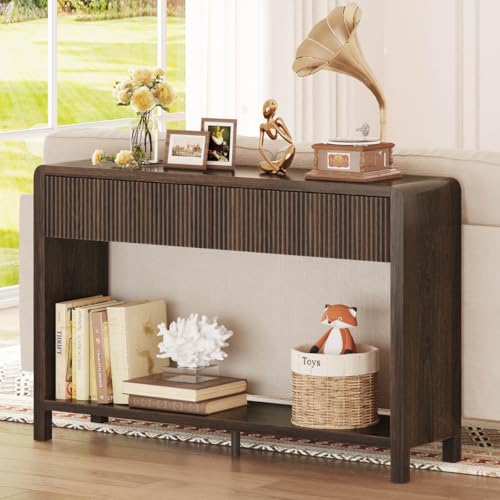 FATORRI Console Sofa Table with 2 Drawers, 47.2 inch Wood Couch Table Behind Sofa, Farmhouse Entryway Tables for Hallway Storage, Dark Walnut - color: Dark Walnut