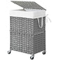 Chrislley 90L Slim Laundry Hamper with Wheels, Rolling Laundry Basket with Lid and Renovable Liner Bag, Handwoven Rattan Organizer for bedroom, bathroom, laundry room (Grey) - color: Grey