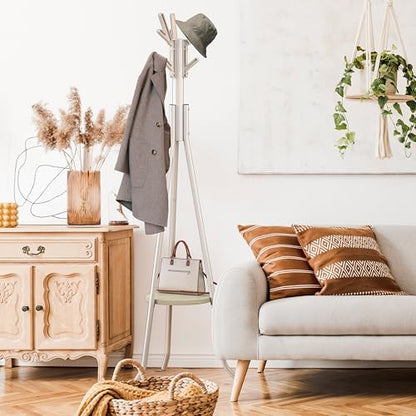 Simple Houseware Freestanding Coat Rack with Shelf, 9 hooks, White - color: White, style: Modern