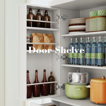 IRONCK 72" Kitchen Pantry Cabinet with Drawer and Sliding Racks, White | White wood pantry cabinet. 6 door shelves. 3 sliding racks. For kitchen, dining room, or hallway. - color: White