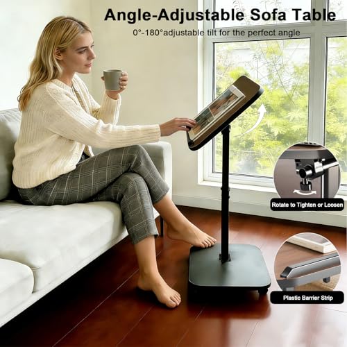 C Table End Table Adjustable Height, Rolling TV Tray Table for Small Spaces 180° Flip-Over Panel Design & 360° Swivel Casters, C Shaped Side Tables for Couch for Living Room, Bedroom, Bed, Sofa, Snack - color: Brown