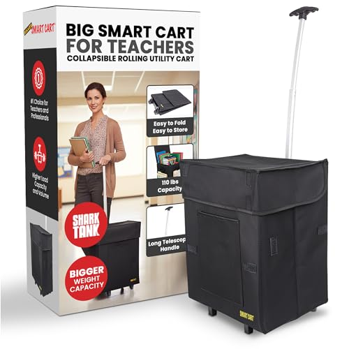 dbest products Bigger Smart Cart, Black Collapsible Rolling Utility Cart Basket Grocery Shopping Teacher Hobby Craft Art - color: Black, size: Bigger