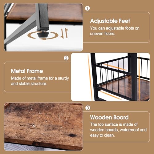 End Table, Industrial Side Table with 2-Tire Storage Shelf, 180LBS Mini Fridge Stand with Adjustable Feet, 18"x18" Wood Night Stand Small Bedside Table with Sturdy Metal Frame for Living Room Bedroom - color: Rustic Brown 1pc 18inch