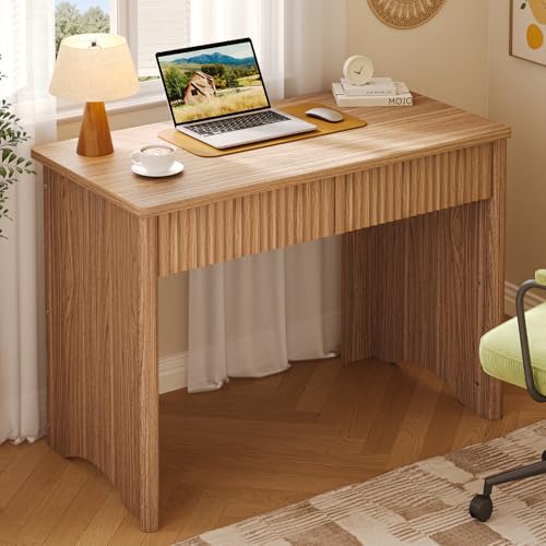 Bestier 40 Inch Fluted Wood Computer Desk with Drawers, Modern Home Office Desk, Compact Writing Desk, Laptop PC Desk for Bedroom, Studio, Study Room, Small Space & Dorm - color: Brown, size: 40 Inch