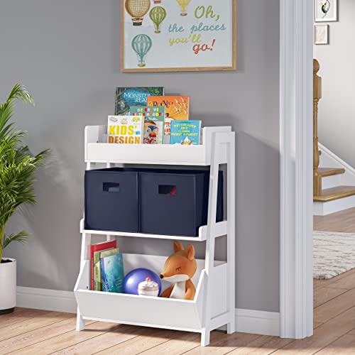 RiverRidge Folding Storage Bins - 2-pack of 10in Tall Navy Cubes | Fabric Bins, Set of 2 Storage Cubes, Cut-out Handles, Playroom Closet Organizer, Collapsible Cubby with Bottom Board Insert - color: 2 Navy 10in H Bins