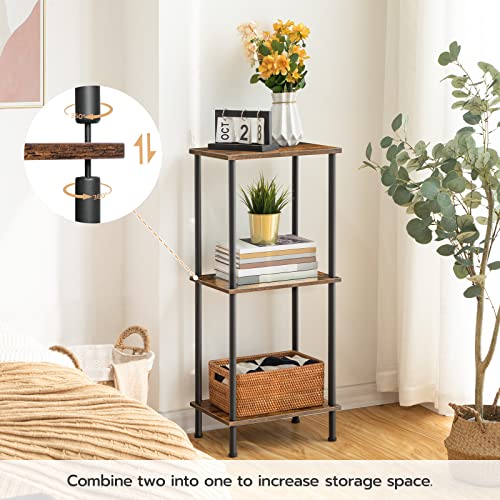 HOOBRO End Tables Set of 2, Small Side Table, Nightstand with 2-Layer Storage Shelves, Sofa Table for Small Spaces, Living Room, Bedroom, Stable Frame, Easy Assembly, Rustic Brown BF09BZP201 - color: Rustic Brown + Black