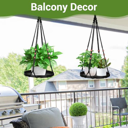 GREANER Black Macrame Plant Hanger, 2 Packs Hanging Baskets with Handmade Cotton, Plant Window Hanger for Indoor and Outdoor Use - color: Black