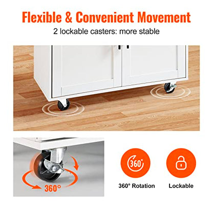 VEVOR Kitchen Island Cart with Solid Wood Top, 35.4" Width Mobile Carts with Storage Cabinet, Rolling Kitchen Table with Spice Rack, Towel Rack, Drop Leaf and Drawer, Portable Islands on Wheels, White - size: 35.4" W Drop Leaf, style: 1 Drawers & 2 Doors