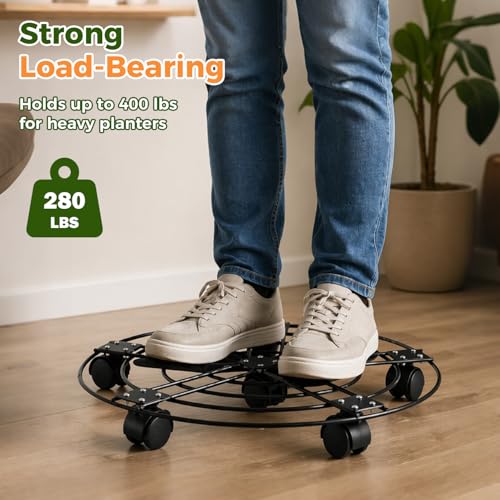 2 Packs 17.5" Extra-large Metal Plant Caddy with 6 Wheels Iron Rolling Plant Stands Heavy-duty Plant Roller Base Pot Movers Indoor Outdoor Wheeled Plant Dolly with Casters Planter Coaster Trolley - size: 17.5"