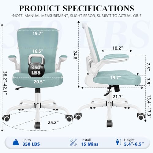 FelixKing Office Chair, Ergonomic Desk Chair Breathable Mesh Chairs Adjustable High Back Lumbar Support Flip-up Armrests, Executive Rolling Swivel Comfy Computer Chairs Home Office Light Blue - color: Light Blue