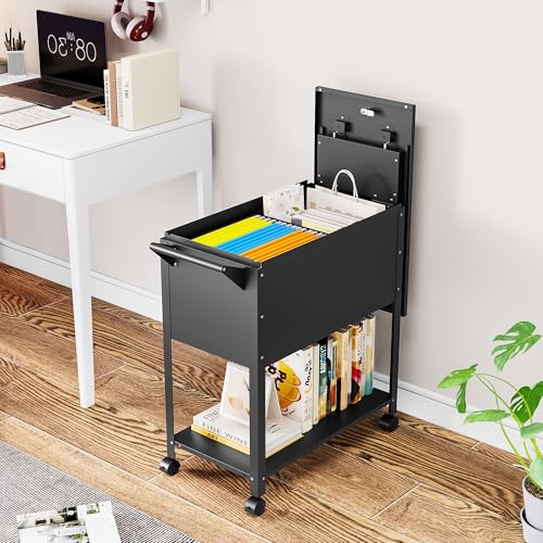SISESOL Rolling File Cart with Wheels Hanging Files,Rolling File Cabinet Organizer,Rolling Hanging File Folder Cart on Wheels,Metal Filing Cart,Fit A4/F4/Letter/Legal File for Home Office (Black) - color: Black