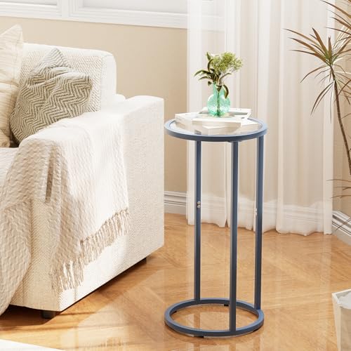 C Table Side End Table,Glass Couch Table Set of 2, Round Sofa End Table with Metal Frame, Small Snack Table for Living Room, Bedroom, Small Spaces, Easy Assembly (Blue,2pcs) - color: Blue