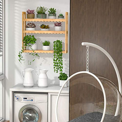 Domax Bathroom Wall Shelf - Over Toilet 3 Tier Storage Rack Adjustable Layer Multifunctional Utility Wall Mounted Towel Shelves Living Room Kitchen (Bamboo-Pack of 2) - color: Bamboo-pack of 2