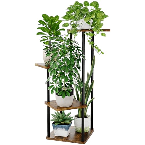 Bamworld 4 Tier Plant Stand Small Plant Shelf for Indoor Plants Corner Flower Stand Wooden Plant Holder for Balcony Living Room Bedroom Brown - color: Brown Oak, size: 4 Tier