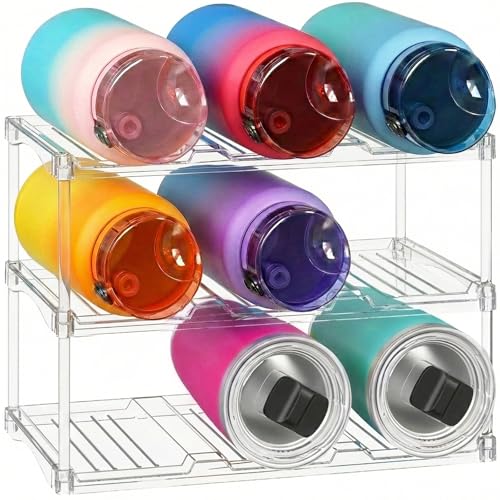 Lifewit Stackable Bottle Storage Organizer, Clear Freestanding Wine Holder for Cabinet, Large Slot Water Bottle Tumbler Cup Organizer for Pantry, Plastic Wine Rack for Fridge Cellar, 3Tier Hold 9 - size: 3 Tier-9 Bottle