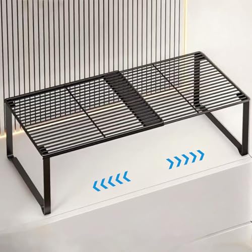 Extendable Metal Wire Shelf Organizer - Adjustable 15-24.4in Length, Stackable Storage Rack for Kitchen/Pantry/Bathroom/Shoe Cabinet/Tool Closet (1,Black) - color: Black, size: 1 Pack