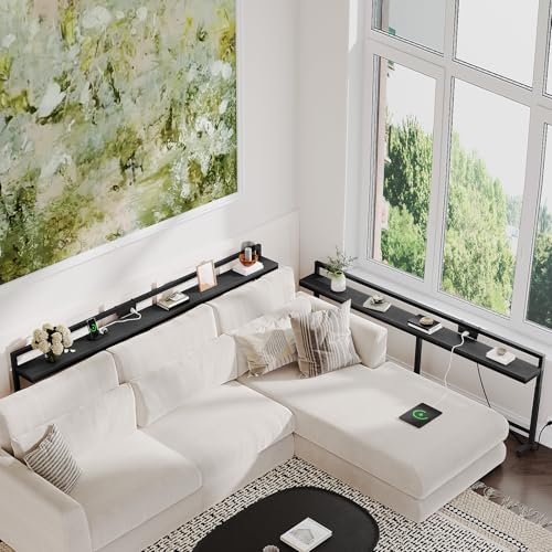 78.7'' Narrow Console Table with Adjustable Height (27.6''-35.4''), Behind Couch Table Skinny with Outlet, Long Entryway Table, Couch Table Behind Sofa for Living Room, Black CT22UBB - color: Black, size: 78.7"L x 6.7"W x 27.6"H - 35.4"H