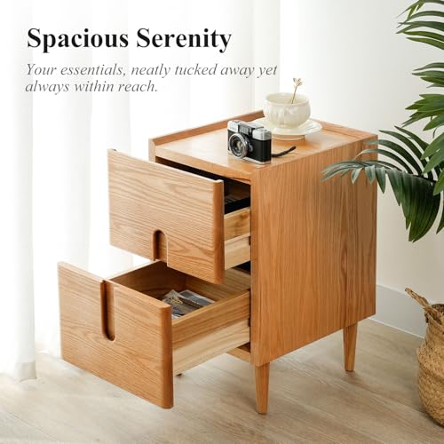 Narrow Nightstand, Mid Century Modern Nightstand, Solid Wood Bedside Table, Side Table witn Drawers (Natural, 11.81inches) - color: Natural, size: 11.81inches