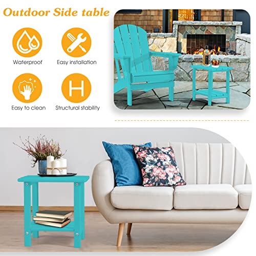 Apolimi Adirondack Outdoor Side Table, 2-Tier Sturdy Patio End Table Weather Resistant, 16.5" Solid Side Table for Patio, Pool, Porch - color: Aruba Blue