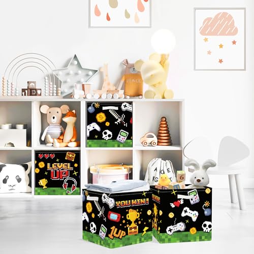 Clastyle Video Game Kid Storage Cube Organizer Set Black Gamepad Closet Clothes Cube Storage Bin Nursery Toddler Toy Box Chest Girl Boy Book Shelf Basket,Pixel Art,11.8x11.8x11.8 in - color: Pixel Art