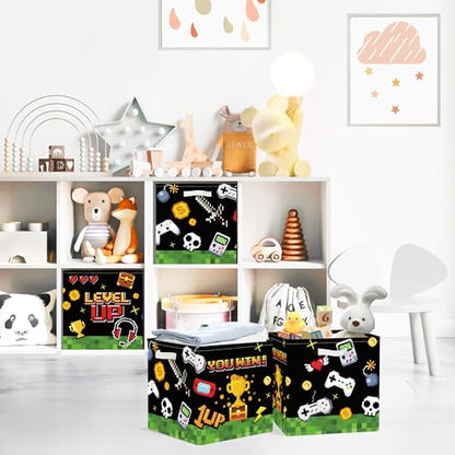 Clastyle Video Game Kid Storage Cube Organizer Set Black Gamepad Closet Clothes Cube Storage Bin Nursery Toddler Toy Box Chest Girl Boy Book Shelf Basket,Pixel Art,11.8x11.8x11.8 in - color: Pixel Art