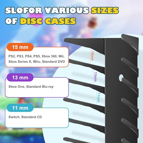 Video Game Storage Wall Mount - 6PCS Heavy-Duty Metal Game Case Holder Media Storage Shelves for PS, Xbox, DVD, Switch Game Organizer Display Stand, Holds up to 114 - size: 6-Pack
