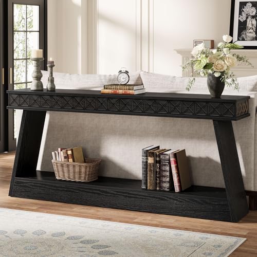 Tribesigns 70.9 Inch Long Console Table for Entryway, 2-Tier Farmhouse Entryway Table with Storage, Narrow Sofa Table Behind The Couch, Wood Accent Table for Hallway, Living Room, Foyer, Black - color: Black