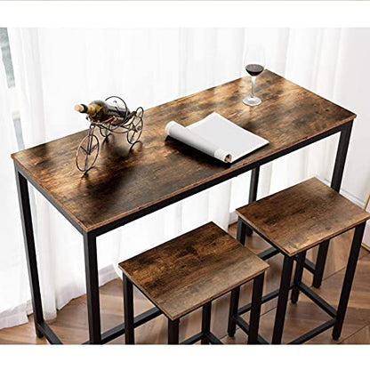 HOOBRO Bar Table and Chairs Set, 47.2” Rectangular Pub Table with 2 Stools for Small Space, 3-Piece Breakfast stools Set, Sturdy Metal Frame, Easy to Assemble, Rustic Brown BF52BT01 - color: Rustic Brown + Black