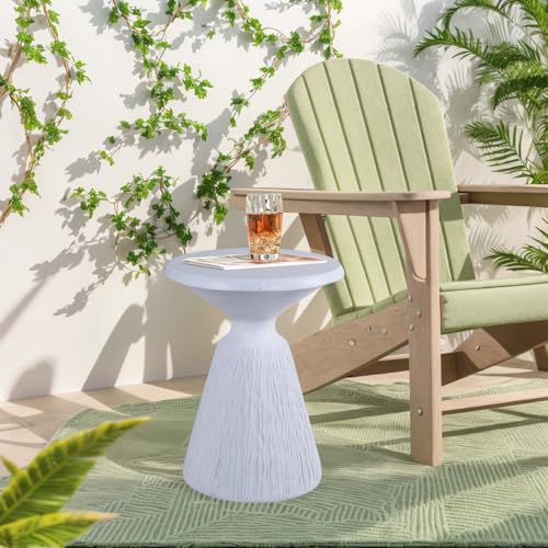 Aqua Grey Textured Pedestal Side Table, Modern Round Speckled Accent End Table with Vertical Grain Conical Base, Small Drink Nightstand for Living Room Bedroom Small Home Decor