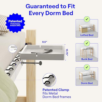 BedShelfie Wood Bedside Shelf for Dorm Room - White | Bunk Bed & Top Bunk, College Dorm Room Essentials, Loft Nightstand, Floating Bed Side Table Tray, By Smallish - color: White