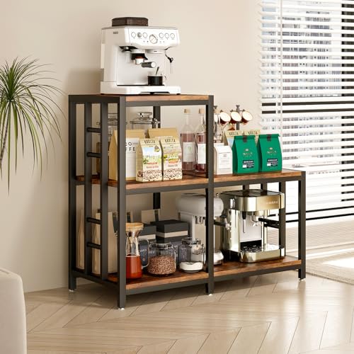 METYERRY 5-Tier Mini Fridge Stand, Bakers Rack with Storage,Multi-Purpose Microwave Stand,Mini Fridge Cabinet,Mini Fridge Shelf for Office,Kitchen,Living Room,Coffee Bar,Rustic Brown - color: Rustic