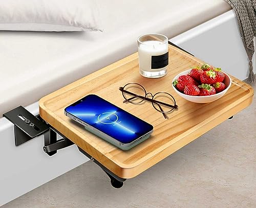 Foldable Bedside Shelf, Bunk Bed Tray for Side Raill, Wood & Steel | Folding bedside tray for 0.6"-2.36" rails, No drilling, 40LBS, Space saver for dorms