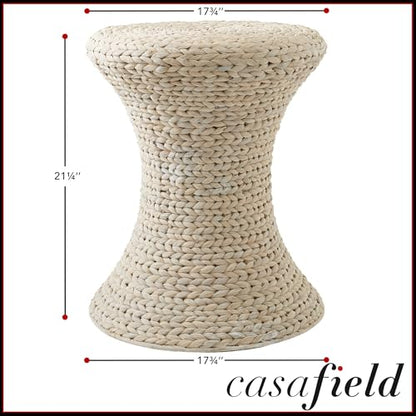 Casafield Hourglass Side Table, Whitewash White, Water Hyacinth Round End Table, Boho Woven Wicker Accent for Bedroom, Living Room, Office, Entryway - color: Whitewash - Hyacinth