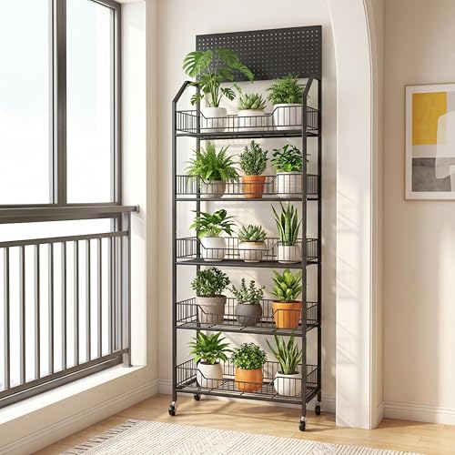 5 Tier Supermaket Snack Rack Display Stand, Retail Display Shelves with Hooks & Wheels, Metal Snack Shelf for Store Home Kitchen, Black Chip Rack Display Stand (5 Tier（60cm）) - size: 5 Tier（23.6inch）
