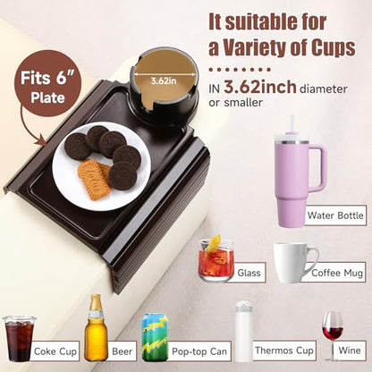 Couch Cup Holder Tray, 2 in 1 Bamboo Couch Armrest Table Clip on Sofa Armrest Table,Foldable Anti Silp Arm Rest Side Tray for Drink Coffee Mug, Snacks, Remote - color: Black Walnut
