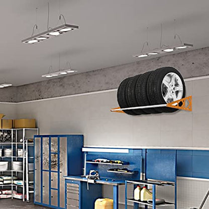 Tire Rack Wall Mount Adjustable 31"-56" Tire Storage Rack Wall Mount wheel rack with Heavy Duty Telescopic RodsSteel 400 Pound Weight Capacity (Orange)