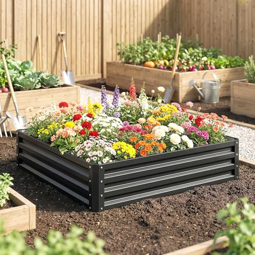 Outsunny Galvanized Raised Garden Bed, 4' x 4' x 1' Metal Planter Box, for Growing Vegetables, Flowers, Herbs, Succulents, Gray - color: Gray, size: 4' x 4' x 1'