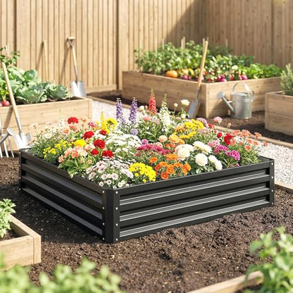Outsunny Galvanized Raised Garden Bed, 4' x 4' x 1' Metal Planter Box, for Growing Vegetables, Flowers, Herbs, Succulents, Gray - color: Gray, size: 4' x 4' x 1'