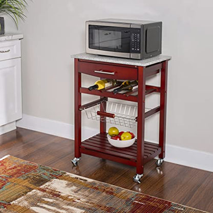 Linon Hanover Wenge Kitchen Cart with Granite Top, Model Number: 44037WENGE-01-KD-U - color: Wenge and Granite, style: Whitney