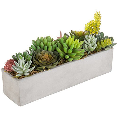 MyGift Faux Succulent Plant Arrangement in 12-Inch Gray Cement Pot - color: Gray Cement