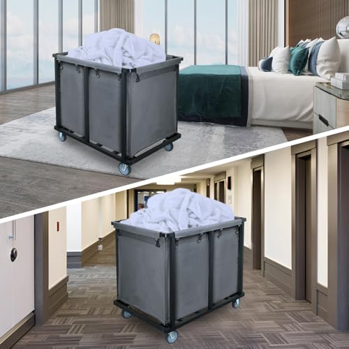 Commercial Laundry Cart with Wheels,600lbs Gray | 400L Large Commercial Laundry Hamper,Steel Frame and Oxford Cloth Bag,Industrial Laundry Cart for Hotel,Laundry Room - color: Gray