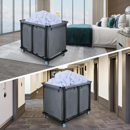 Commercial Laundry Cart with Wheels,600lbs Gray | 400L Large Commercial Laundry Hamper,Steel Frame and Oxford Cloth Bag,Industrial Laundry Cart for Hotel,Laundry Room - color: Gray