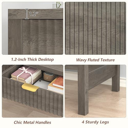 YOMILUVE Fluted Computer Desk with 2 Drawers, 39 Inch Small Computer Desk with Storage, Compact Writing Study Desk for Small Spaces, Gray - color: Grey