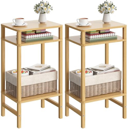 YUFAM Side Table End Table Tall Night Stand 3-Tier 2 Pack for Living Room Bedroom Bathroom Office Furniture Natural - color: Natural, size: 3 Tier