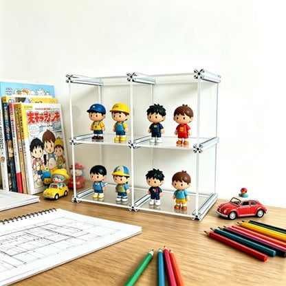 Open-Front Acrylic Desktop Display Case with Sturdy Aluminum Frame, Easy-Access Modular Clear Showcase with Removable Dividers, Transparent Organizer Rack for Perfume, Blind Boxes & Figures (4-Cube) - size: 4-Cube
