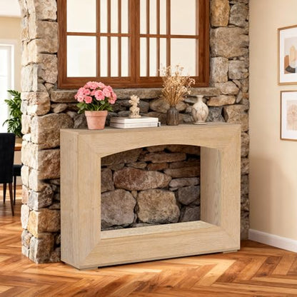 Sonharlar 46 Inch Entryway Table U-Shaped, Wooden Console Table with Socket Farmhouse Sofa Table for Entrance, Hallway, Living Room,Behind Couch((Oak Brown) - color: Oak Brown, size: 46IN U