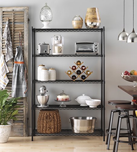 Whitmor Supreme 5 Tier Adjustable Shelving - 500 Pound Weight Capacity Per Shelf - Leveling Feet - color: Black, size: 18" x 48" x 74"