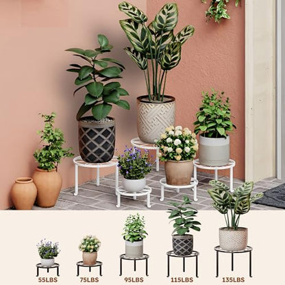 5 Pack Heavy Duty Metal Plant Stand, Anti-Rust Flower Pot Holder for Indoor Outdoor Garden Patio - color: Leaf-White