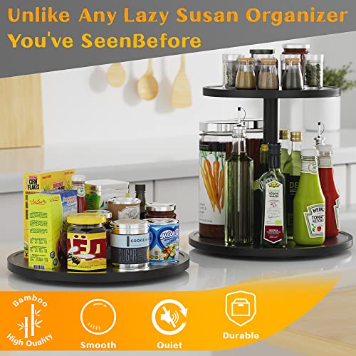 Lazy Susan Organizer Homerays 9 Inch Non-Skid Bamboo Lazy Susan for Kitchen Rotating Spice Rack for Kitchen Cabinet, Wood Turntable for Kitchen Countertop Organizer Black - size: 9" - Black