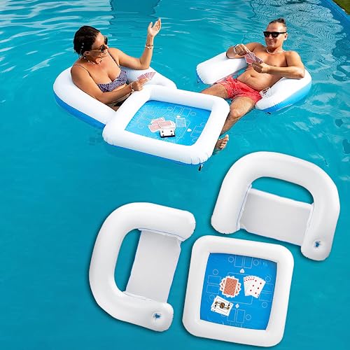Zento Table for Pool Inflatable Game Station Set with Waterproof Playing Cards Poker Game Deck and Chairs - Card Table with Inflatable Seats for Fun in The Water by The Beach Pool - size: 1
